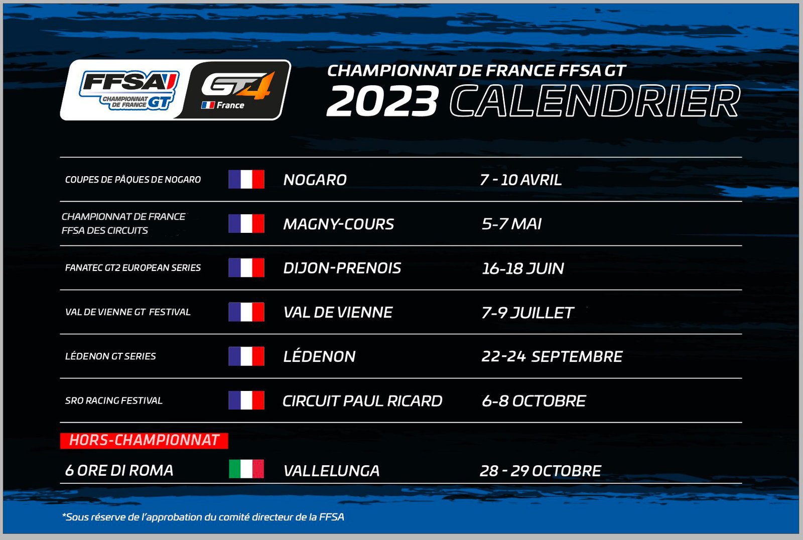 calendrier FFSA GT4 2023